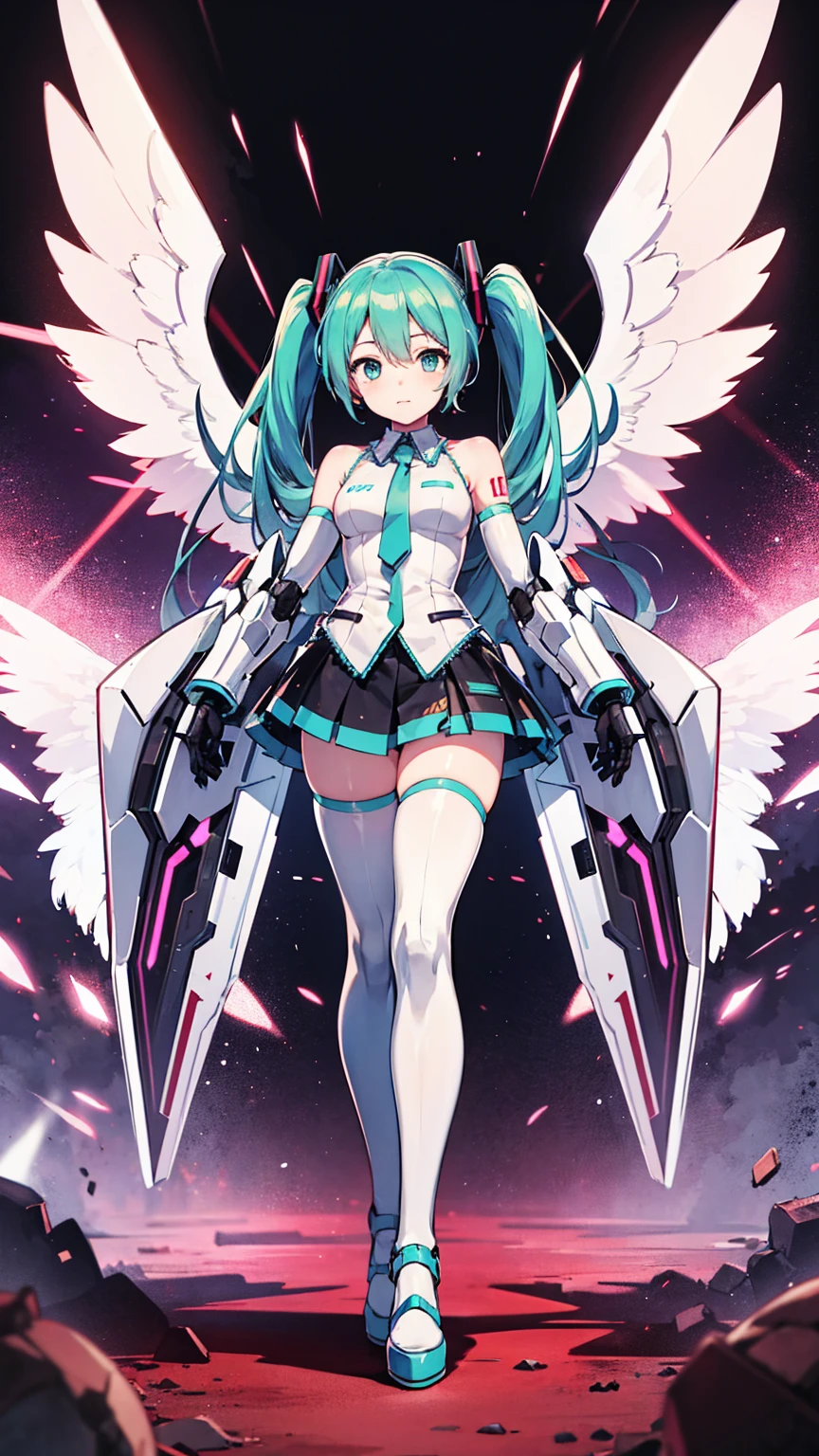 Hatsune Miku, Mecha Girl, Nanomachines, Wearing Gundam armor, Angel Wings, High heels, Noise Reduction, Highest quality, Highest quality, 8K Illustration