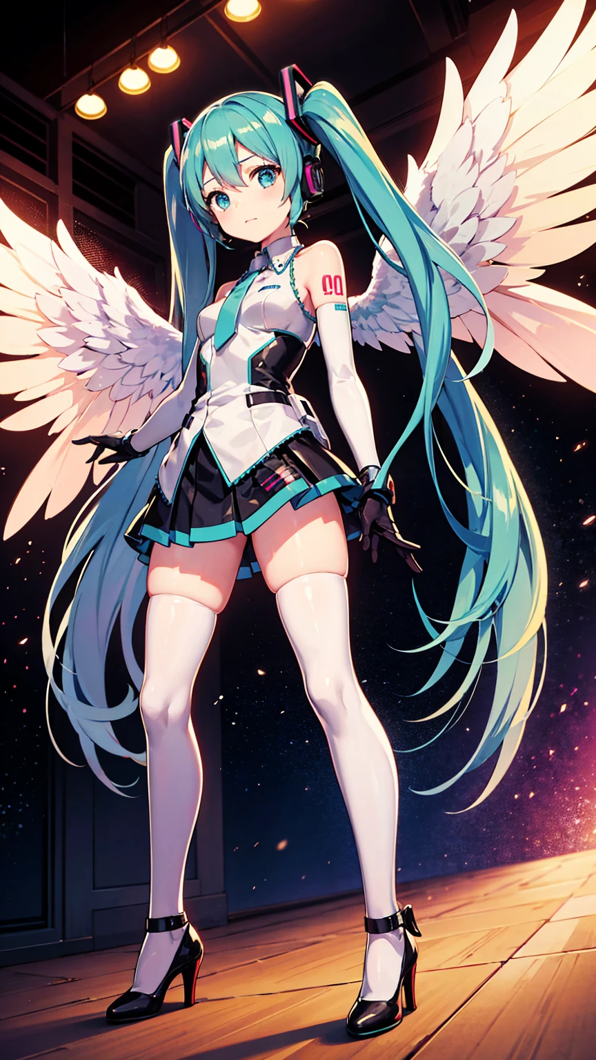 Hatsune Miku, Mecha Girl, Nanomachines, Wearing Gundam armor, Angel Wings, High heels, Noise Reduction, Highest quality, Highest quality, 8K Illustration