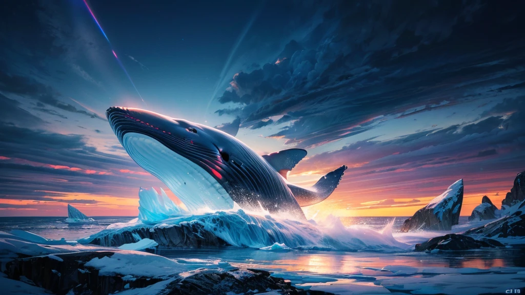 Flying whale jumps over a yacht, opening its huge mouth, clear sunny sky, splashing water, (best quality,4k,8k,highres,masterpiece:1.2),ultra-detailed,(realistic,photorealistic,photo-realistic:1.37),detailed whale anatomy,dramatic lighting,cinematic composition,vibrant colors,smooth shading,dramatic ocean waves,shimmering sun reflection,