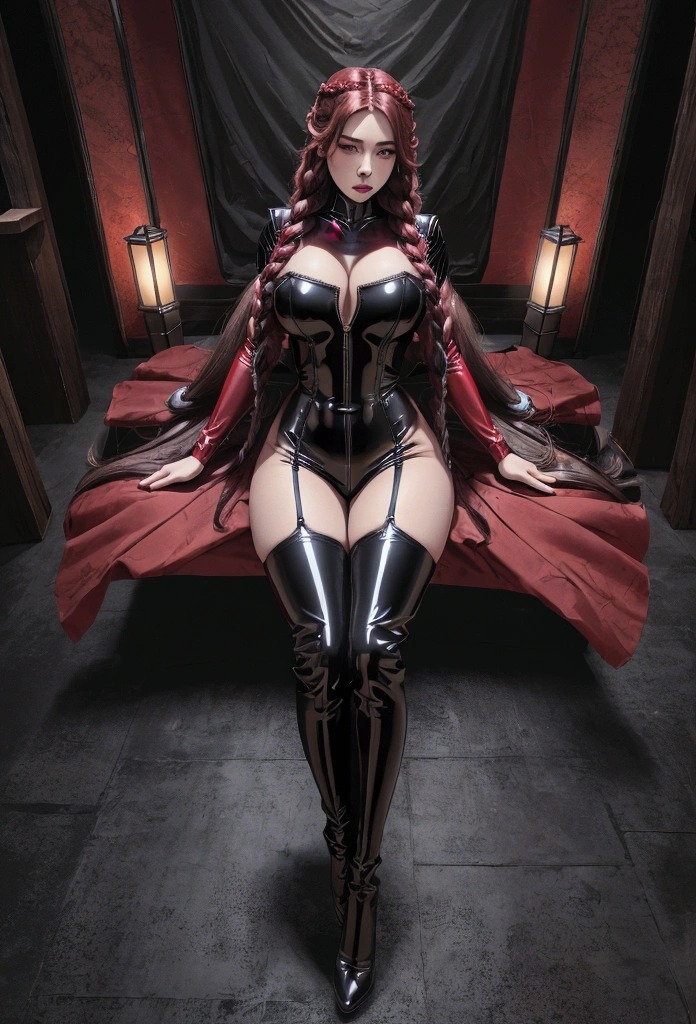 White woman, making seductive poses, large buttocks, huge breasts, wearing extremely sensual leather or latex clothes, red, pink or purple [best quality, masterpiece:1.2], detailed textures, high contrast, [photorealistic:1.4], 8k high definition, realistic rendering, physical modeling, [balanced colors:1.3], Global illumination, Ray tracing, elegant and provocative, [sensual expression], [confident gaze], [perfectly shaped curves]. [beautiful facial features], [detailed makeup], [long flowing hair], [high heeled shoes], [intimate setting], [seductive ambiance], [sub