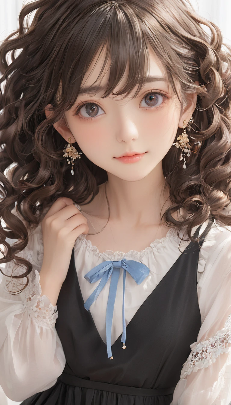 (masterpiece, Highest quality:1.2), One girl, alone,bony body、15 years old、curly hair、Earrings