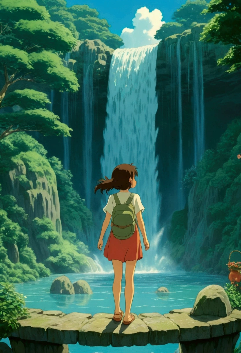 Ghibli summer Beautiful waterfall girl