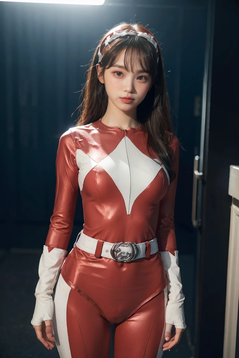 1 girl, Beautiful 17-year-old girl, Angelic, Full bodysuit、cute face, skirt,
detailed and beautiful eyes, Full body figure、
Big eyes,long eyelashes,
(beautiful detailed face and eyes:1.4),
beautiful hair, Beautiful smile,
(highest quality:1.2),
Raw photo,
High resolution, full body, standing,
perfect details,
professional photography,
professional lighting, (metallic red and white hero suit:1.3), super tight fit bodysuit, belt, beautiful feet, strong lighting on bodysuit,