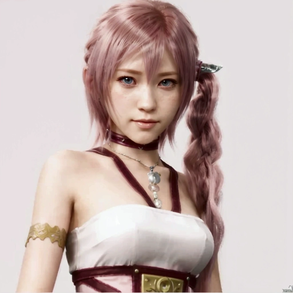 a close up of a woman with pink hair and a white dress, final fantasy character, from final fantasy xiii, from final fantasy, final fantasy face, pink twintail hair and cyan eyes, final fantasy 1 2 style, video game character, beautiful serah farron, style game square enix, anime girl in real life, pink iconic character, final fantasy style