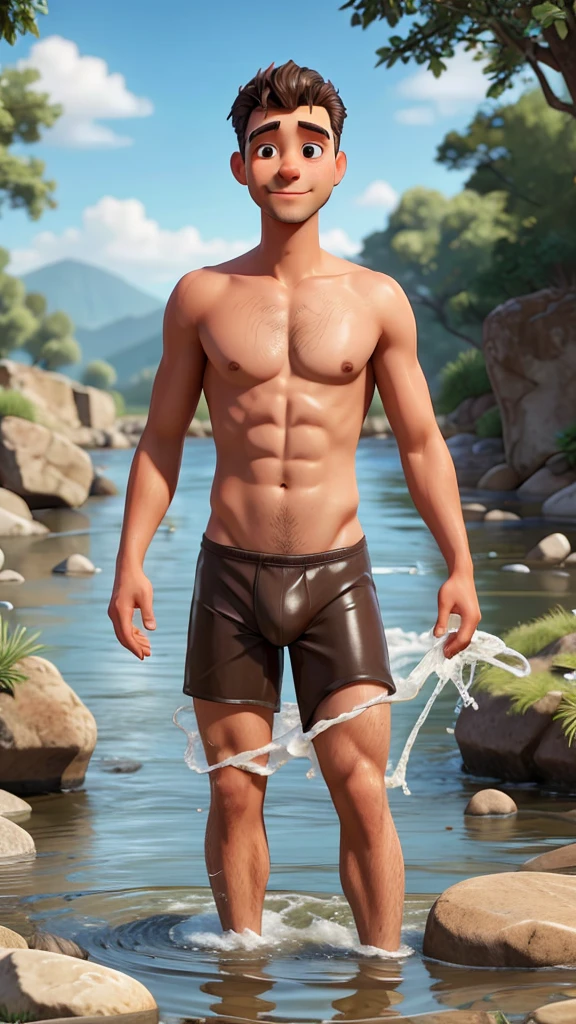 a man taking a dip after bathing in the river