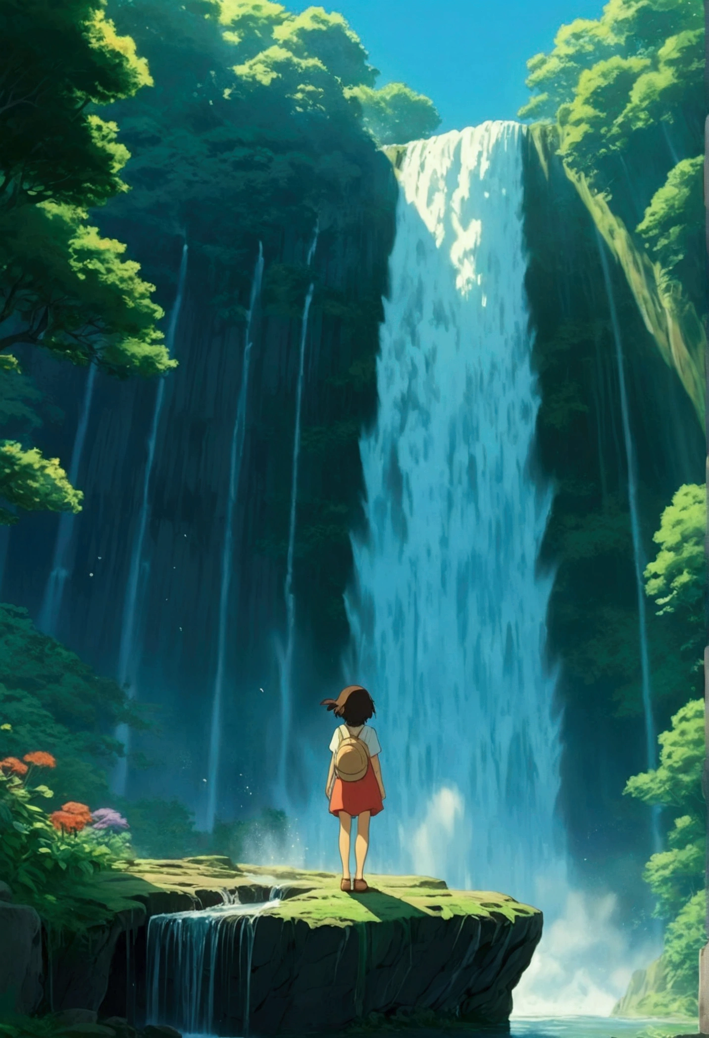 Ghibli summer Beautiful waterfall girl