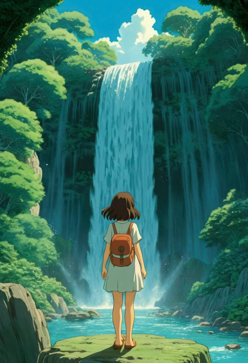 Ghibli　　summer　Beautiful waterfall　girl