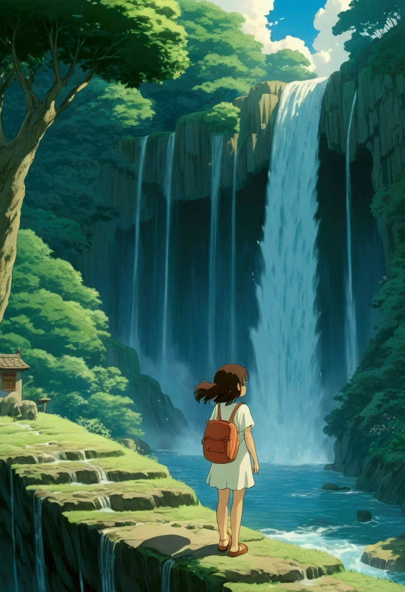 Ghibli　　summer　Beautiful waterfall　girl