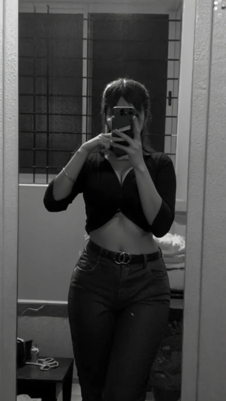 make the figure slime and show some cleavage and make hips very big and make thigh tigh 