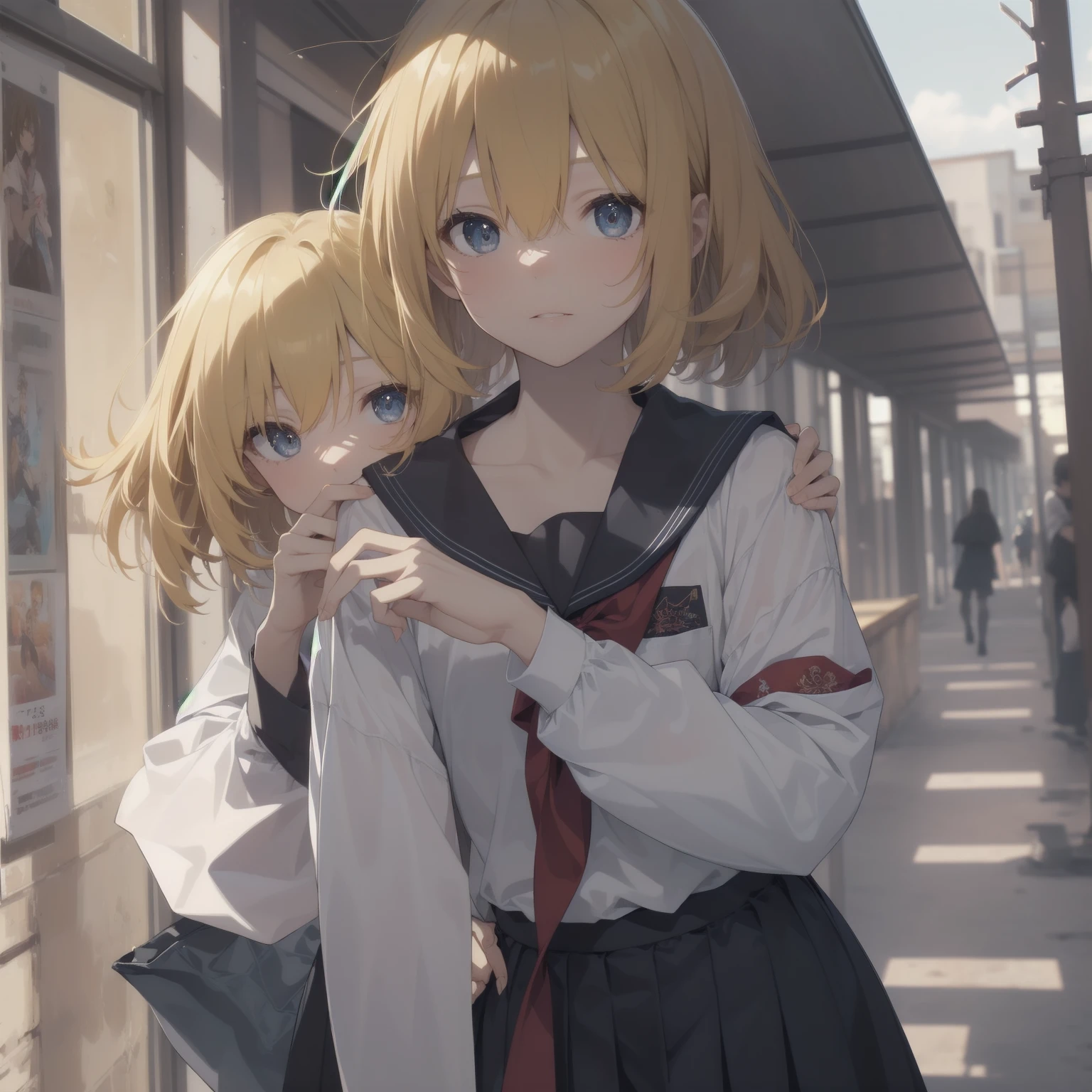 ultra-absurdres-Top quality by artist God, ultra-detailed, high resolution, anime moe artstyle, best anime 8k konachan wallpaper, pixiv contest winner, pool:2810, perfect anatomy,break, 1girl, (Please draw a girl walking sleepily to school alone. )break,(Solo,little female, 13-year-old:1.3),Full limbs, complete fingers,a junior high school student, (very short hair), short cut, flat chest, , small butt, small black eyes, beautiful detailed eyes, well-proportioned iris and pupils, expressive eyes, highres detailed hair, soft expression, salor school_uniform, sailor collar, serahuku, bow, pleated skirt,(Detailed Lighting), (Detailed background), in the School commute route. break,super detailed skin, Best cinematic lighting powered by famous artist, 8k,beauty illustration,photoshop_(medium),very aesthetic,break,((artist:yuuhagi_(amaretto-no-natsu) )), artist:clamp ,artist:carnelian ,artist:kantoku ,