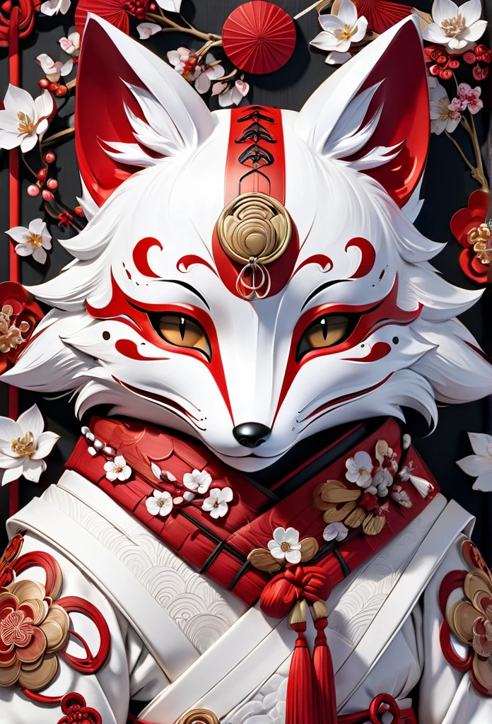 masterpiece, 8k, best quality, highly detailed, a traditional white & red japanese fox mask that makes the wearer see spirits