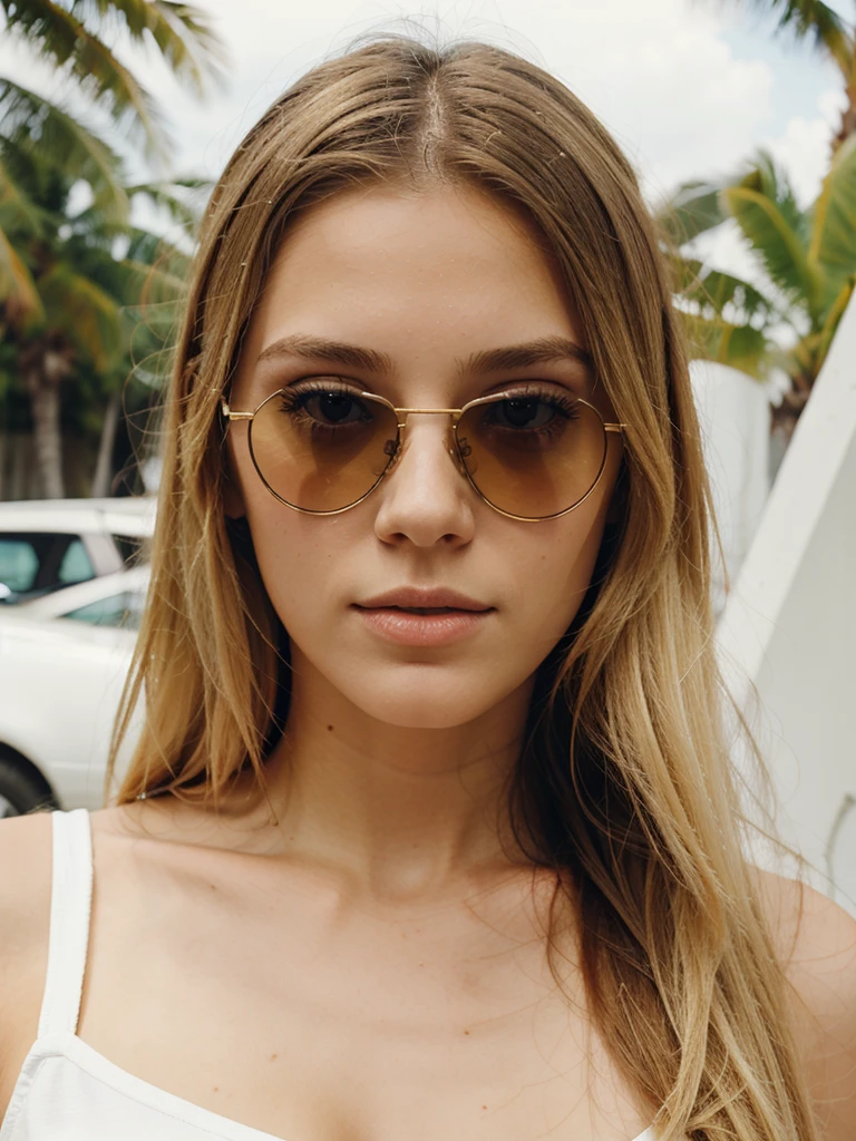 young blonde face only with a sunglasses