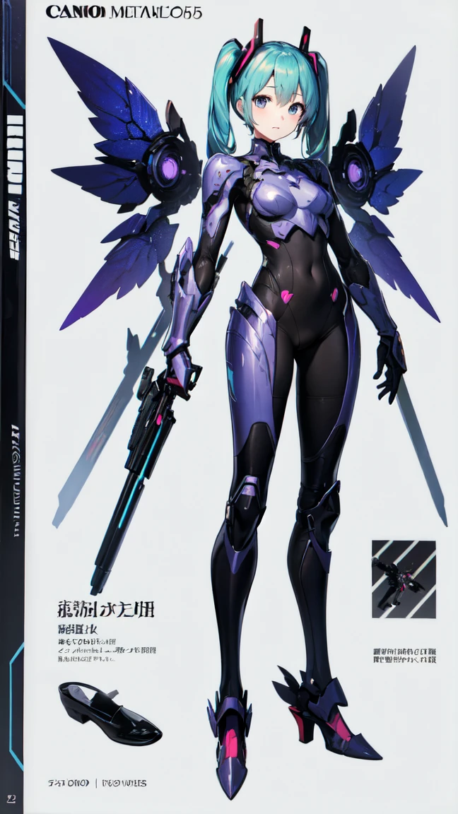 Hatsune Miku, Mecha Girl, Nanomachines, ((Metal Armor)), Wings of light, High heels, Noise Reduction, Tabletop、Exquisite design、Visual Arts、Concept Artist、Five Fingers, Perfect body, {{{masterpiece}}}, {{{Highest quality}}}, {{Very detailed}}, {shape}, {{Very delicate and beautiful}},Improved cost performance、All Roles、Canon 5D MK4でphotograph、photograph, 8K Illustration