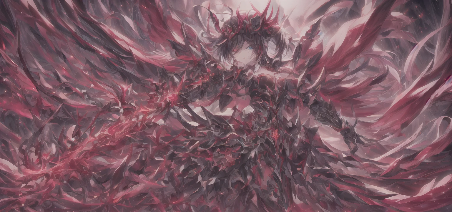 Masterpiece, high quality, super detailed, wallpaper, Women, whole body, black armor, seen from below, looking at the viewer, shaped body, heels with black spikes, short black crown of thorns, very short black hair, Blue eyes, Red lips, Black Eye Makeup, black cape with black embroidery, angry look, Awesome, in various poses, open hands, armored, detailed face, black background, little , without nude