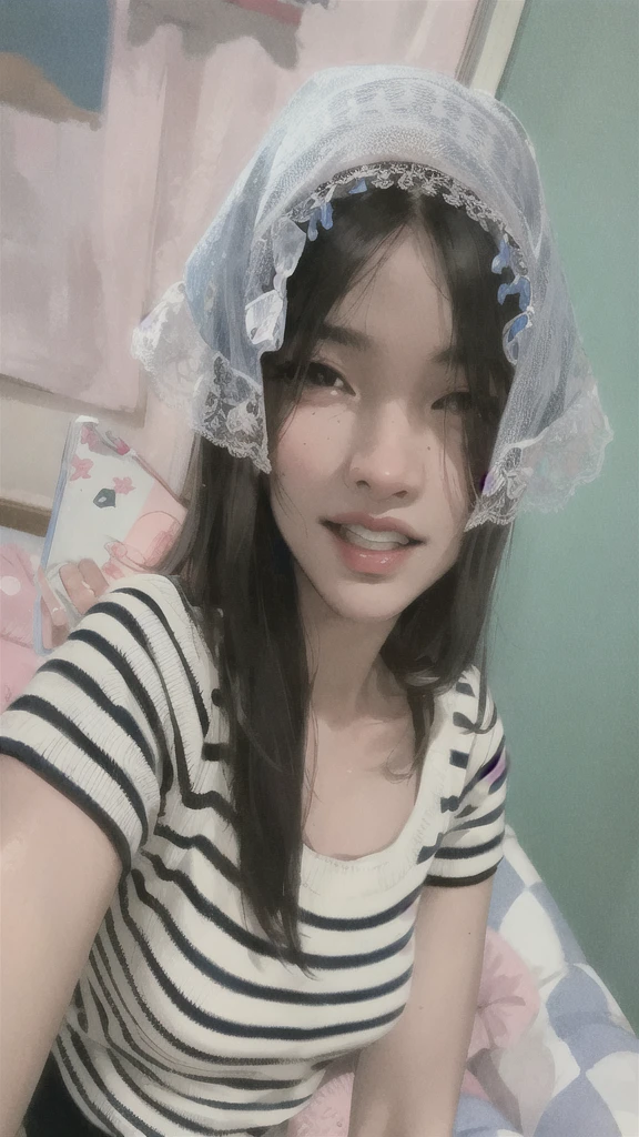 (masterpiece:1.2, best quality), (real picture, intricate details), solo, 1milf, home, close-up face, shirt, (front focus), large round earrings, Looking at me, bangs