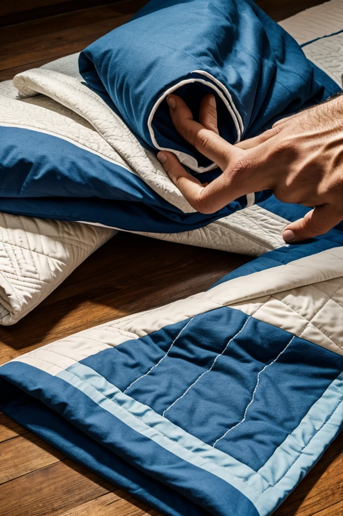 Man throwing a quilt