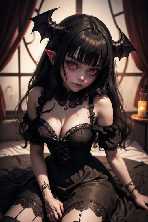 a very dark and hideous cursed doll looking like a succubus