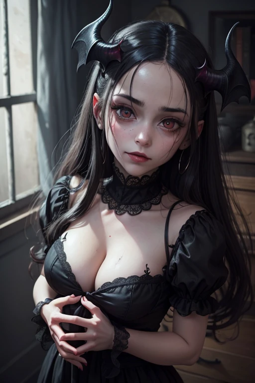 a very dark and hideous cursed doll looking like a succubus