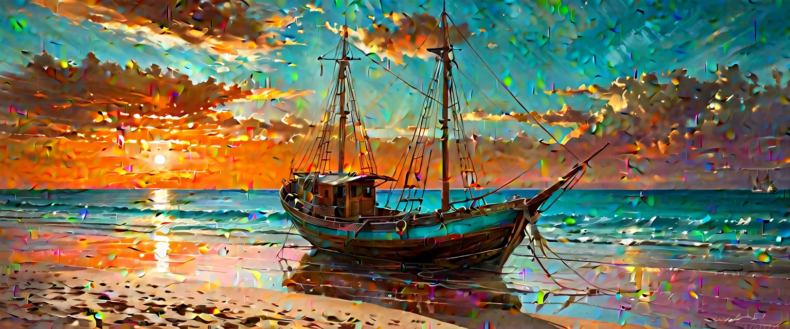 Winner of the award for best photography of the year, (the scene captures with extreme clarity, 
color and texture) a Turquoise Coast of Baja California, capturing the essence of a serene Mexican Panga boat 
anchored in the golden sand of a picturesque beach,((Soft pinkish-orange tones blend with the sky)), 
reminiscent of the magic hour when the sun hides behind the horizon. 
The rule of thirds composition places the ship at the intersection of two diagonals, 
drawing the viewer's attention to the tranquil scene. The brushwork is textured and realistic, 
evoking the style of artists such as Aytek Cetin, Max Rive, Tanmay Sapkal, Andrea Zappia and Daniel Gerhartz.
