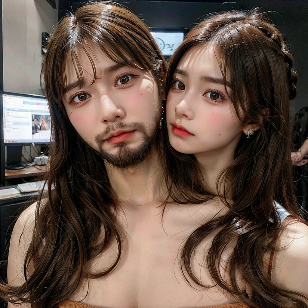 Brown haired boy with beard and piercings