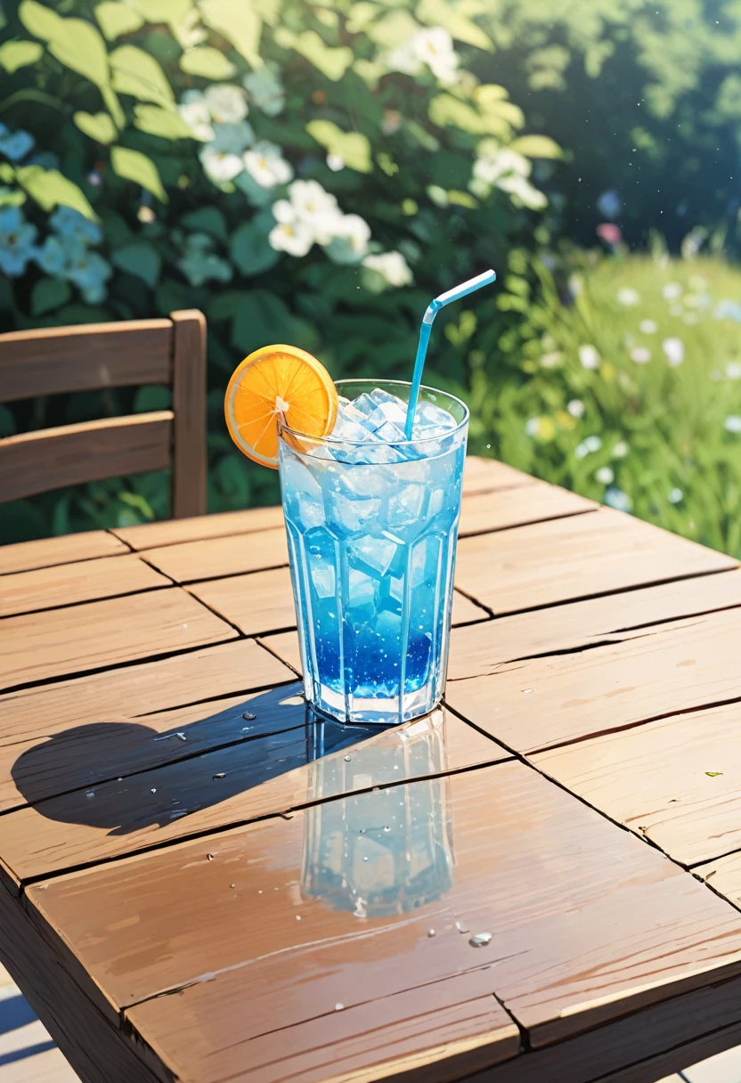 1 cup of ice water, On the table, Summer noon, --No fruit,