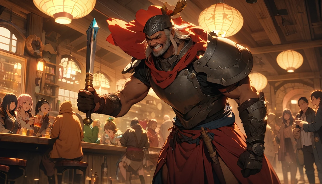 (masterpiece:1.4), (Highest quality:1.4), Very detailed, Complex, Very detailed, shape,Soft lighting, Tavern, More than one personで語り合う, Hopeful Face, smile, More than one person, Mixed gender, a group of adventurers, character from RPG games, (character: human, Fairy, Fairy, Dwarf, The Hobbit), (exterior: Swordsman Style, Shaman Style, Monk Style, Magician style), (belongings: Long sword, dagger, Holy Staff, Magic wand, shield, metal armor, Leather Armor), Perfectly accurate anatomical shape、All limbs intact、Perfect full finger, Colorful characters, Drinking alcohol and getting drunk, Make friends with people in the city,Huge, Majestic, Uplifting expressions, みんなのsmileが素晴らしい.