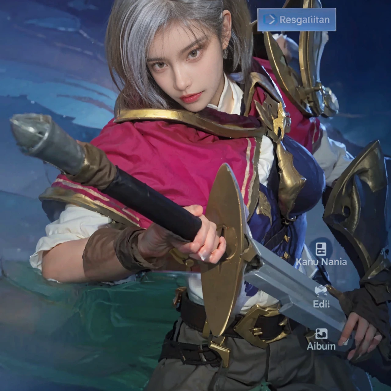 best qualtiy, Ultra-high resolution, (realisticlying:1.4), one-girl, A pair of clear and moving peach blossom eyes,Royal Sister,a sense of atmosphere,Beautuful Women,(Faded gray-gray hair:1), (big cleavage breasts:1.3), looking at viewert, closeup cleavage ,