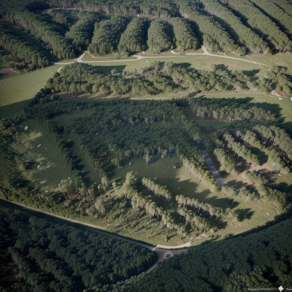 Create a detailed map of the Great Turipulus Forest, a vast forest of approximately 10.000 km², divided into three main regions, each with distinct characteristics: