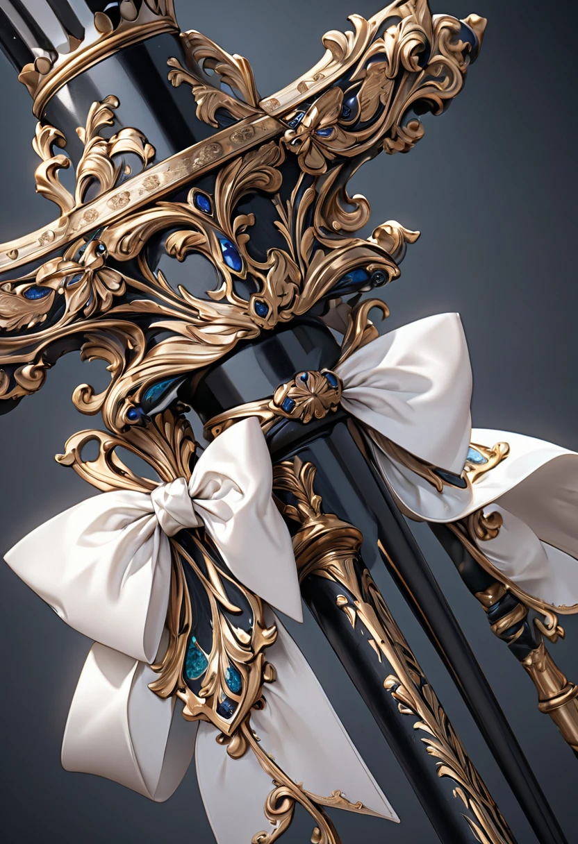 masterpiece, 8k, best quality, highly detailed, a black staff with white bows on it