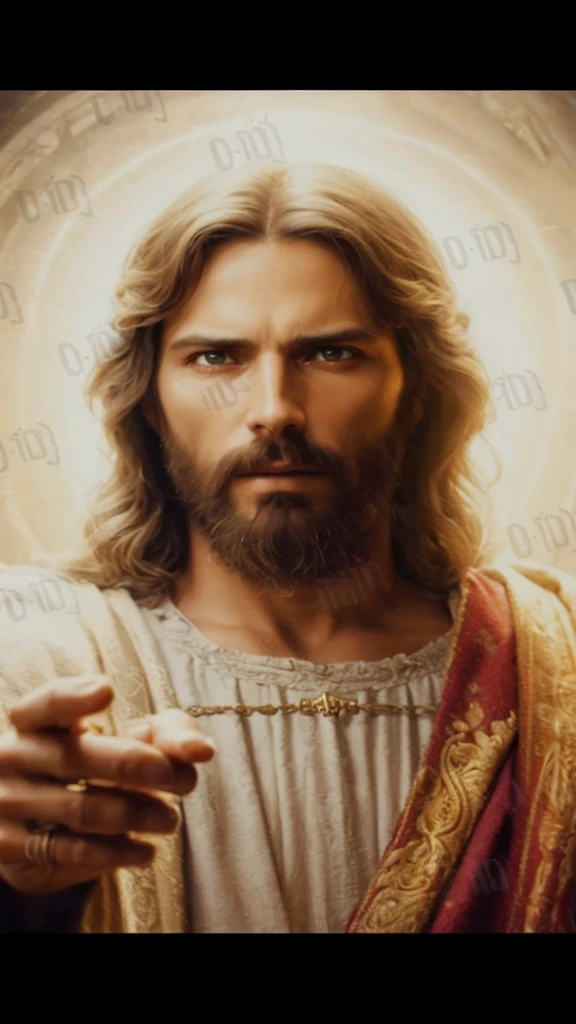A detailed portrait of Jesus Christ, with a compassionate and intense expression. Jesus is looking directly at the viewer, conveying a deep and empathetic connection. The dramatic lighting enhances his features, creating a chiaroscuro effect that adds depth and contrast to the image. The portrait, In the style of oil painting, features a religious atmosphere with an ornate background that nods to traditional Christian iconography. Inspired by the Renaissance style, the image displays dramatic shadows and vivid colors, with cinematic lighting that accentuates the emotion of the moment. Facial features are highly detailed, capturing every nuance of expression and skin texture. The work is a true masterpiece, high quality and resolution, in 8K, with impressive photographic realism.