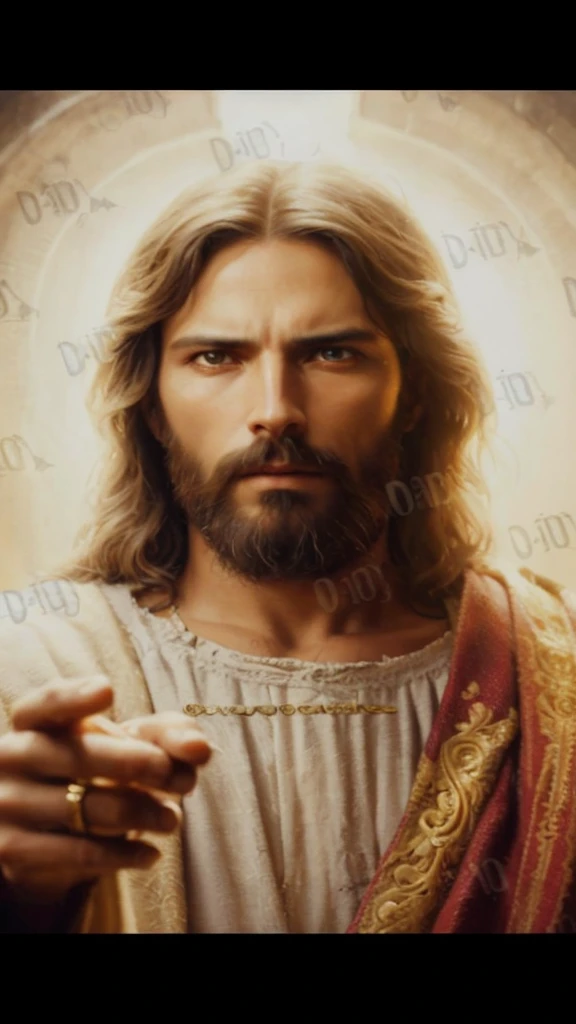 A detailed portrait of Jesus Christ, with a compassionate and intense expression. Jesus is looking directly at the viewer, conveying a deep and empathetic connection. The dramatic lighting enhances his features, creating a chiaroscuro effect that adds depth and contrast to the image. The portrait, In the style of oil painting, features a religious atmosphere with an ornate background that nods to traditional Christian iconography. Inspired by the Renaissance style, the image displays dramatic shadows and vivid colors, with cinematic lighting that accentuates the emotion of the moment. Facial features are highly detailed, capturing every nuance of expression and skin texture. The work is a true masterpiece, high quality and resolution, in 8K, with impressive photographic realism.