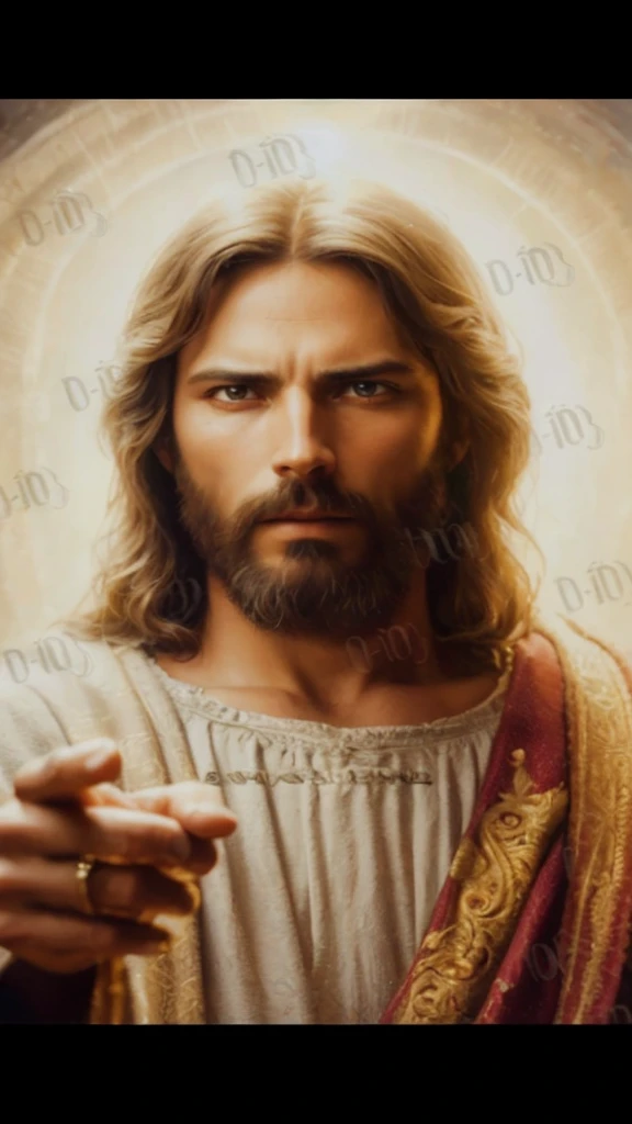 A detailed portrait of Jesus Christ, with a compassionate and intense expression. Jesus is looking directly at the viewer, conveying a deep and empathetic connection. The dramatic lighting enhances his features, creating a chiaroscuro effect that adds depth and contrast to the image. The portrait, In the style of oil painting, features a religious atmosphere with an ornate background that nods to traditional Christian iconography. Inspired by the Renaissance style, the image displays dramatic shadows and vivid colors, with cinematic lighting that accentuates the emotion of the moment. Facial features are highly detailed, capturing every nuance of expression and skin texture. The work is a true masterpiece, high quality and resolution, in 8K, with impressive photographic realism.