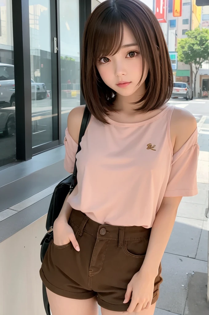 anime、girl、Bob、Brown Hair、Shorts、camisole
