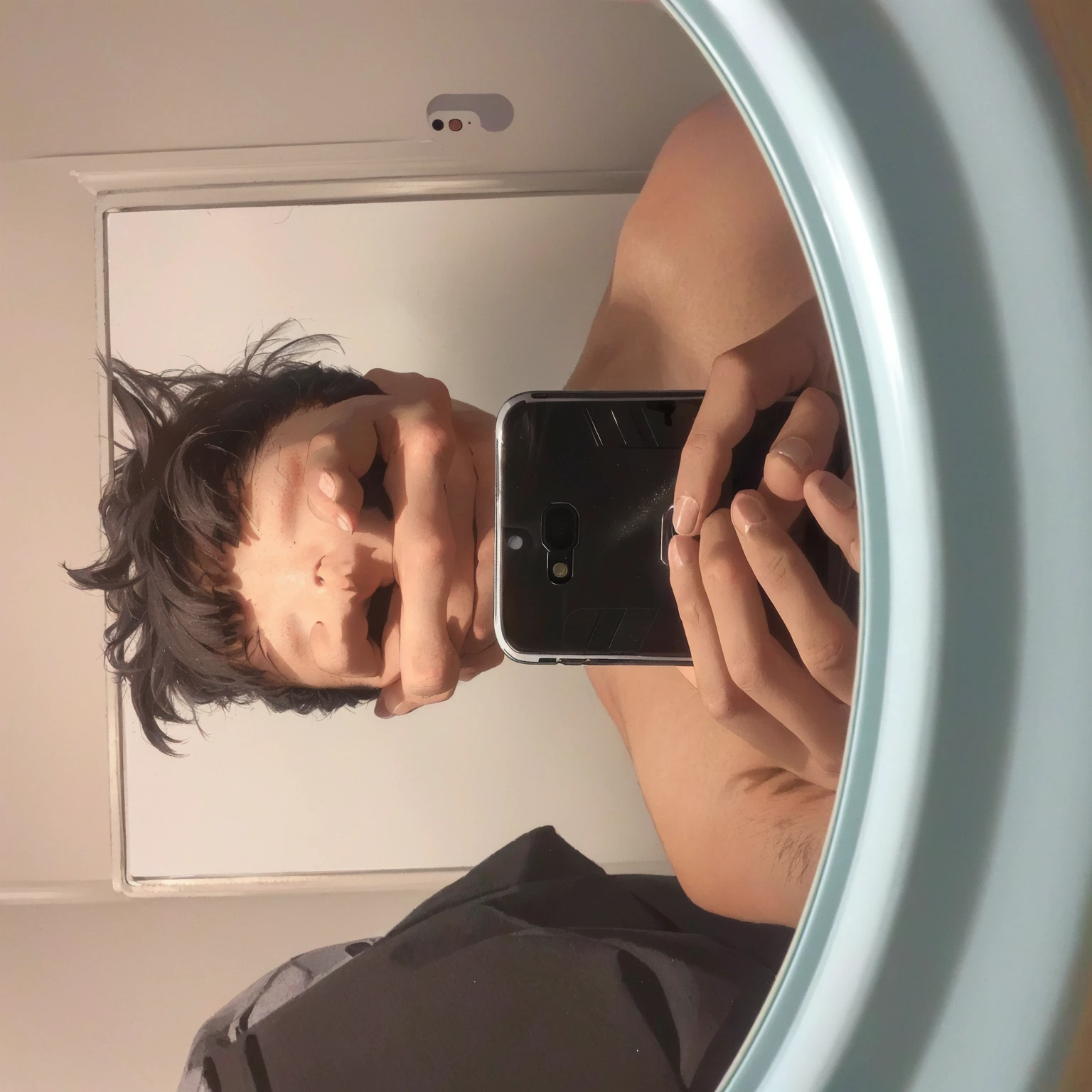 Arafed man taking a selfie in a mirror with his cell phone, selfie mirror, little selfie, 23 years, 21 years, autophoto, 24 years old, 22 years, very very low quality image, 18 years, around 20 years, , autofoto iphone, 27 years old, dirty mirror
