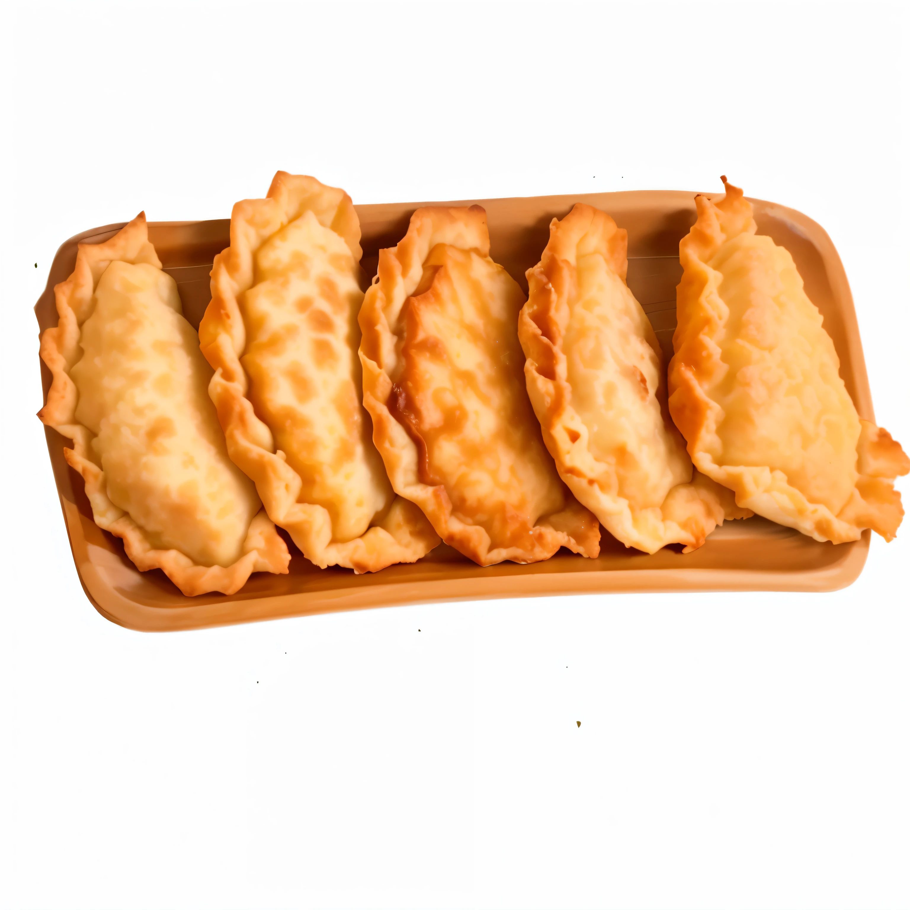 There are four fried dumplings on a plate on the table, pie section, 2050, recipe, Oversaturation, 4 0 9 6, 1450, Faunus, 1 4 5 0, 2025, 2045, pastry, 2070, Made with photoshop, 1 5 0 4, Pastel