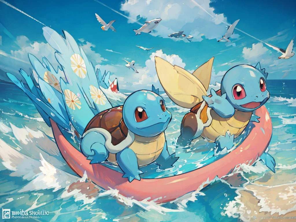 (Best image quality), Squirtle_Pokemon, (Very detailed),Floating colorful wind