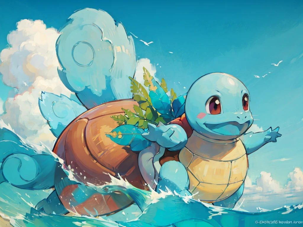 (Best image quality), Squirtle_Pokemon, (Very detailed),Floating colorful wind