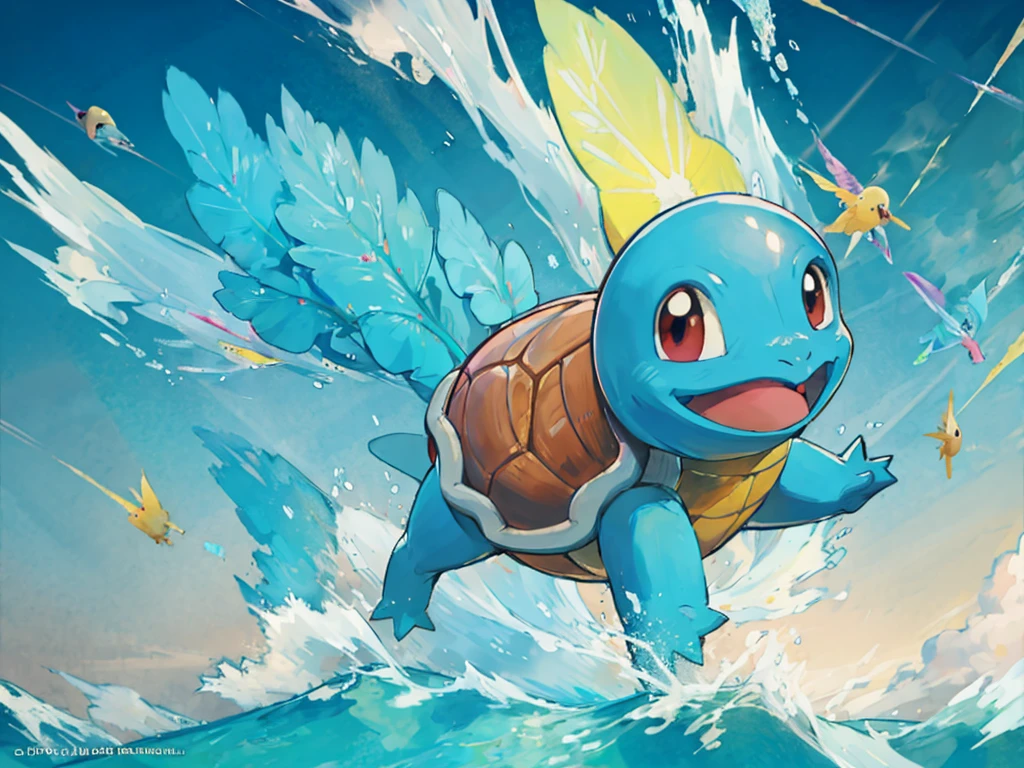 (Best image quality), Squirtle_Pokemon, (Very detailed),Floating colorful wind