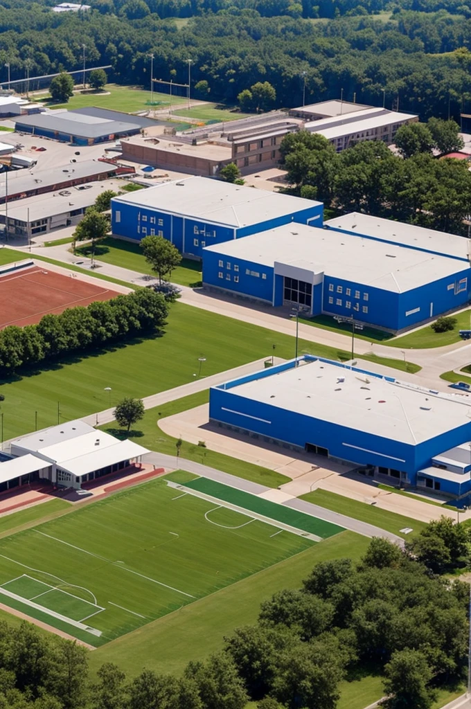 School building and football field
