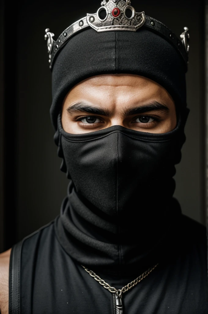 💀 with a black balaclava that has blood coming out of his eyes and has a crown