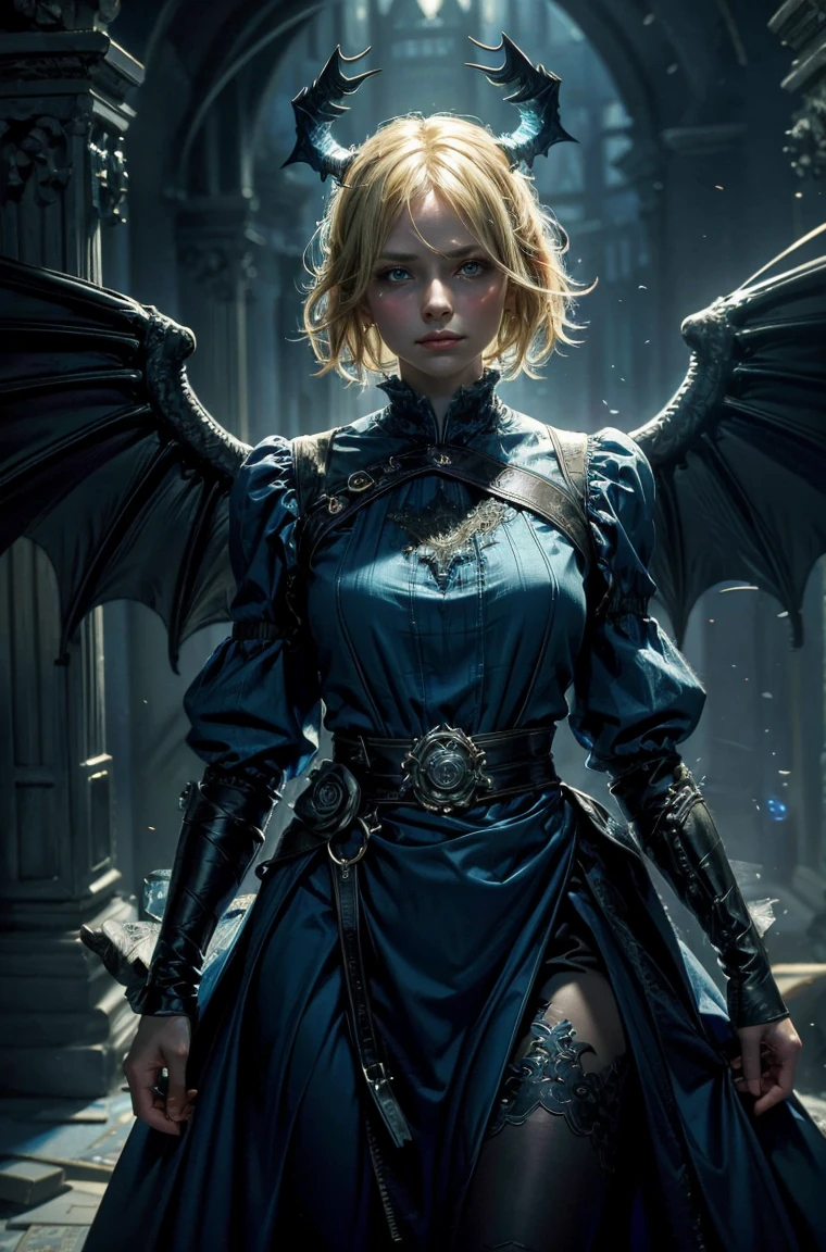 60 year old Standing wearing a ankle length or full colorful dress that covers her thighs BLONDE A female blonde succubus with bat wings tipped with claws, with mesmerizing feature masterpiece, top quality, best quality, official art, beautiful and aesthetic:1.2), (1girl), extreme detailed,(fractal art:1.3), colorful, highest detailed, (masterpiece, best quality:1.3) 1 bright-amber, blue, green cat like-eyes, professional digital painting, Unreal Engine 5. wearing a long dress, Hopeful expression, finely detailed eyes, happy mood, Wearing a full coverage blouse, epic scene, epic composition, Cinematic Lighting, Volumetric Lighting, ethereal light, intricate details, extremely detailed volumetric rays. oil painting, Detailed facial features, Sunlight, bright colors, dramatic lighting, expressive eyes and lips, High Resolution, 4K quality, Photorealistic