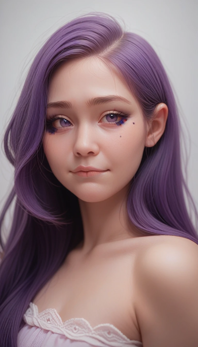 score_9_up, score_8_up, score_7_up, score_6_up,(32K) 16K, 8K, 4K, Very delicate face, Little mouth, Bitten lip makeup, Sissy, Purple Hair, Purple Eyes, high resolution, perfect. portrait.