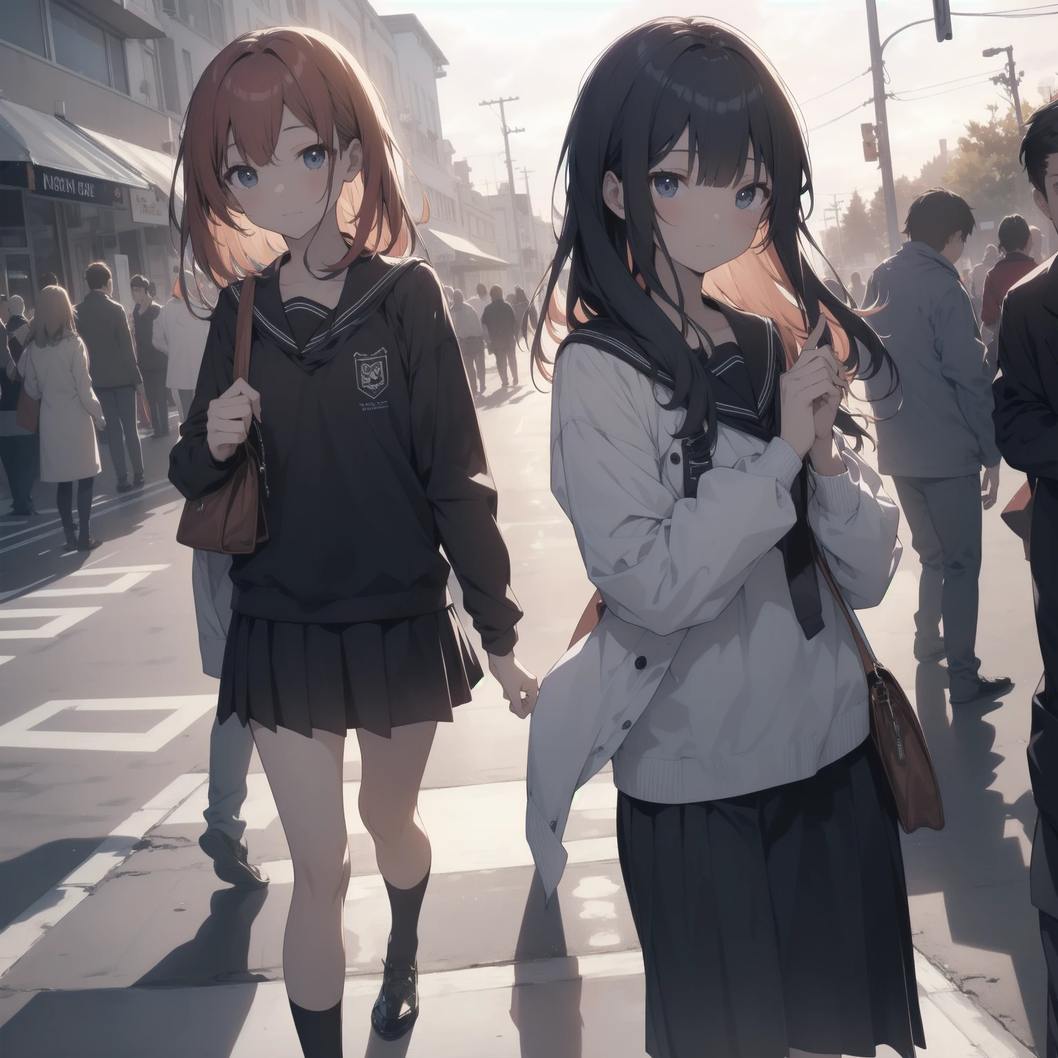 ultra-absurdres-Top quality by artist God, ultra-detailed, high resolution, anime moe artstyle, best anime 8k konachan wallpaper, pixiv contest winner, pool:2810, perfect anatomy,break, 1girl, (Please draw a girl walking sleepily to school alone. )break,(Solo,little female, 13-year-old:1.3),Full limbs, complete fingers,a junior high school student, (very short hair), short cut, flat chest, , small butt, small black eyes, beautiful detailed eyes, well-proportioned iris and pupils, expressive eyes, highres detailed hair, soft expression, salor school_uniform, sailor collar, serahuku, bow, pleated skirt,(Detailed Lighting), (Detailed background), in the School commute route. break,super detailed skin, Best cinematic lighting powered by famous artist, 8k,beauty illustration,photoshop_(medium),very aesthetic,break,((artist:yuuhagi_(amaretto-no-natsu) )), artist:clamp ,artist:carnelian ,artist:kantoku ,
