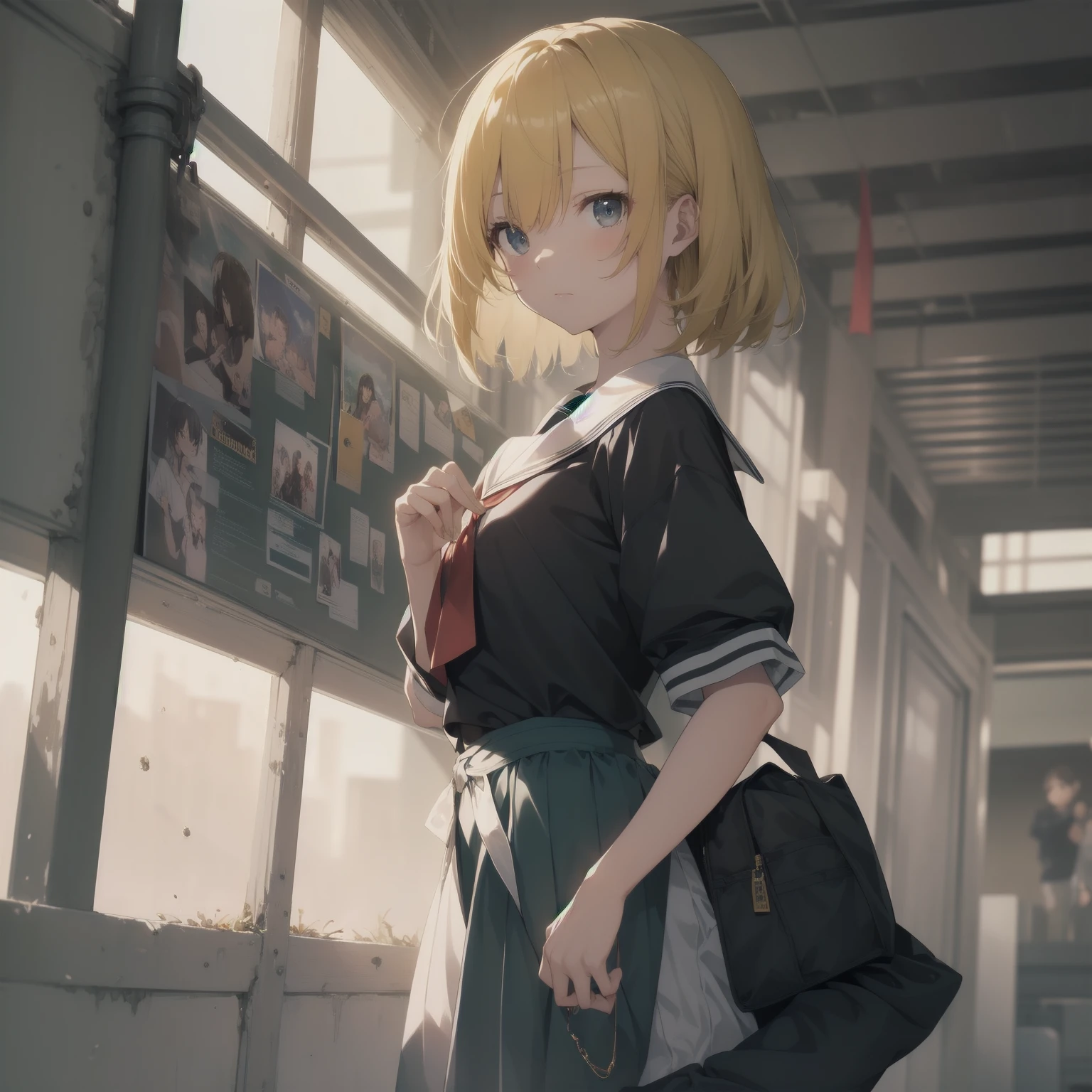 ultra-absurdres-Top quality by artist God, ultra-detailed, high resolution, anime moe artstyle, best anime 8k konachan wallpaper, pixiv contest winner, pool:2810, perfect anatomy,break, 1girl, (Please draw a girl walking sleepily to school alone. )break,(Solo,little female, 13-year-old:1.3),Full limbs, complete fingers,a junior high school student, (very short hair), short cut, flat chest, , small butt, small black eyes, beautiful detailed eyes, well-proportioned iris and pupils, expressive eyes, highres detailed hair, soft expression, salor school_uniform, sailor collar, serahuku, bow, pleated skirt,(Detailed Lighting), (Detailed background), in the School commute route. break,super detailed skin, Best cinematic lighting powered by famous artist, 8k,beauty illustration,photoshop_(medium),very aesthetic,break,((artist:yuuhagi_(amaretto-no-natsu) )), artist:clamp ,artist:carnelian ,artist:kantoku ,