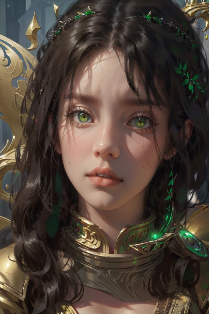 ((aeolian)), 1 ((young)) girl with a beautiful face and green eyes, Princess, very long black hair, fantasy castle landscape