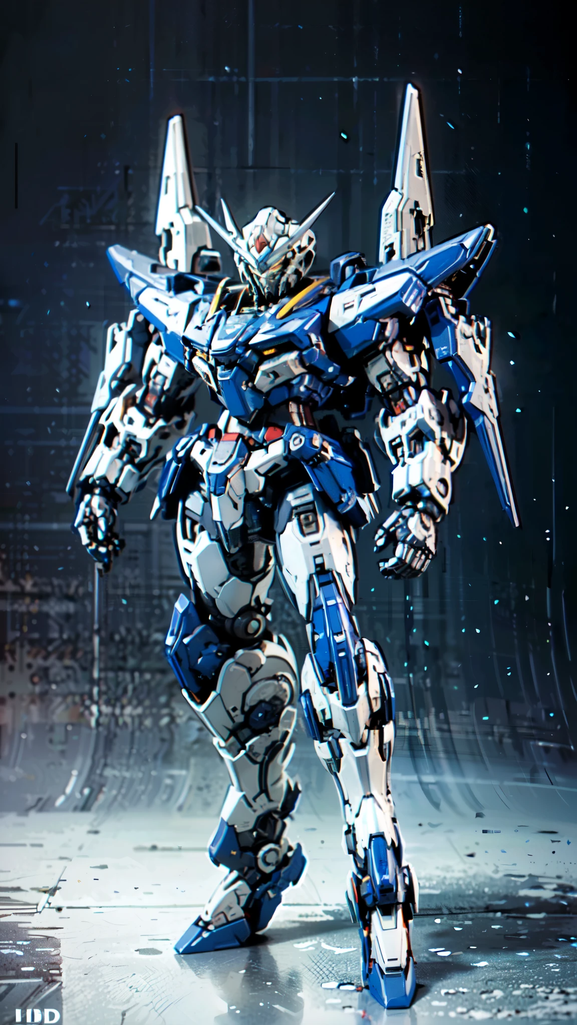 (masterpiece:1.5, best quality:1.5, extremely delicate:1.5), humanoid Mecha, fully enclosed shoulder guards, matching arm and leg guards, full body, full armor, the design balances heavy with agility, (the color scheme is primarily white with red and blue accents, the concept Inspired by Super robot, organic biotech armor, standing, floating high above the futuristic sci-fi city), exquisite and mature art style, (aura effect, energy, glowing eyes, the armor glows), metallic, dramatic, high definition, highres, ultra-detailed, ultra-fine painting, professional, perfect body proportions, anatomically correct, symmetrical face, extremely detailed eyes and face, high quality eyes, creativity, RAW photo, UHD, 32k, Natural light, cinematic lighting, masterpiece-anatomy-perfect