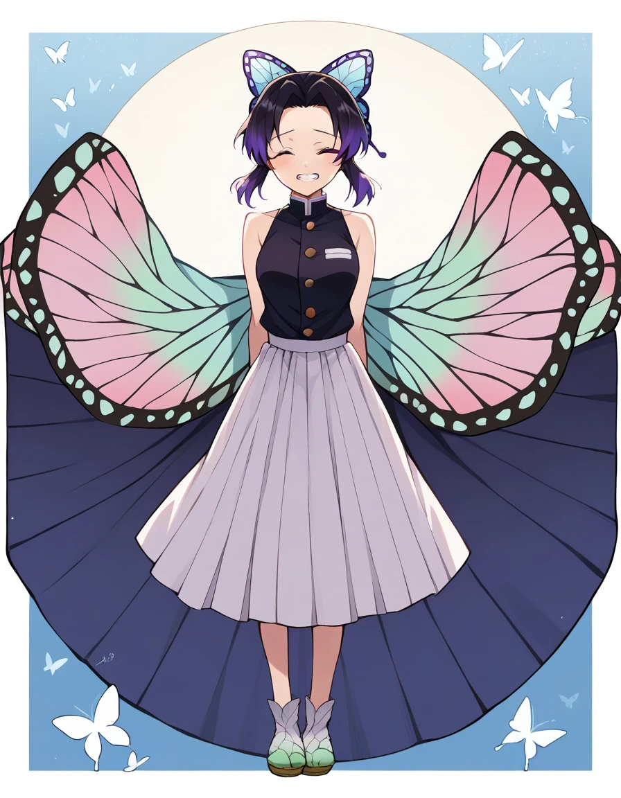 score_9, score_8_superior, score_7_superior, sauce_anime,
胡butterflyしのぶ, Shinobu Kochou, Animal print, Black Hair, butterfly, butterfly hair ornaments, butterfly print, amount, Gradient Hair, hair ornaments, Haori, Multicolored Hair, Parted bangs, Purple Hair, short hair, Two-tone hair, (full body), black thread, black threadで拘束される,Hands behind the back,one eye closed, clenched teeth, breast focus,