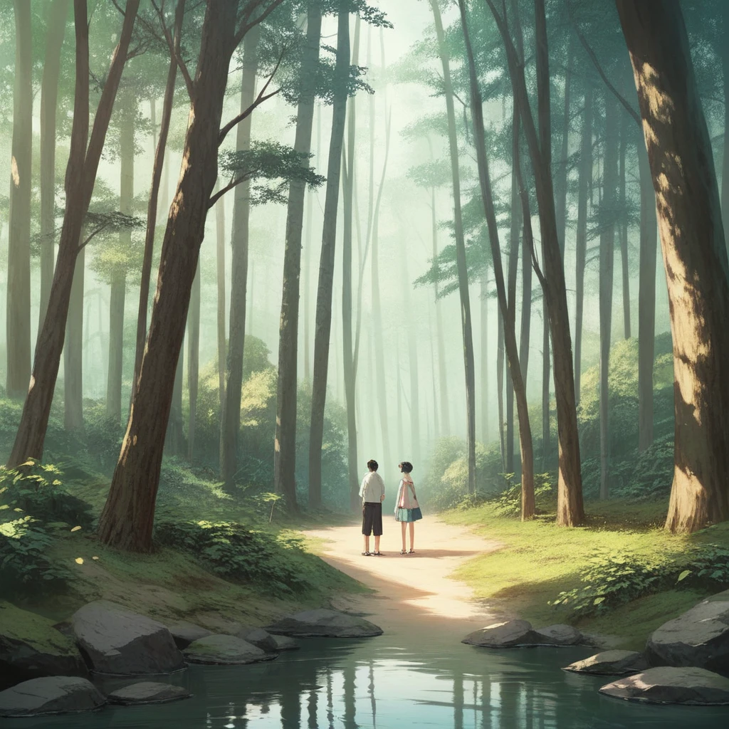 (((forest clearing))), ((anime:1.4,illustration)),(masterpiece, top quality, best quality),(ultra-detailed, absolutely resolution),((16k, high res)), 1 men, with 3 girl, playing on the beach, anime style {lofi art, style of Laurie Greasley, style of Makoto Shinkai, anime aesthetic}