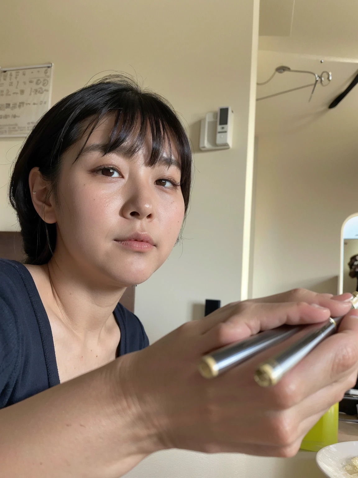 best quality, face focus, soft light, ultra high res, (photorealistic:1.4), RAW photo,
1japanese girl, solo, cute, (pupil, lights in the eyes), detailed beautiful face, (small chest),(high resolution detail of human skin texture),
(long hair),
indoor,
Damask Shirt Dress,
(portrait)