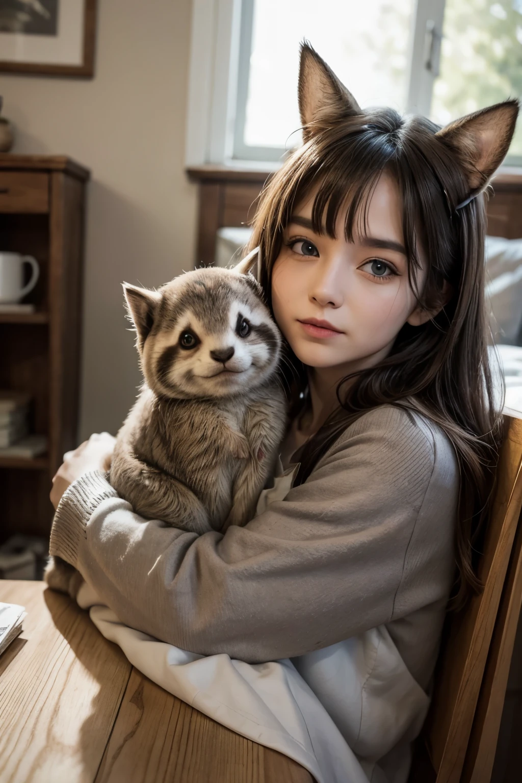a rabbit, a kitten, and a sloth together